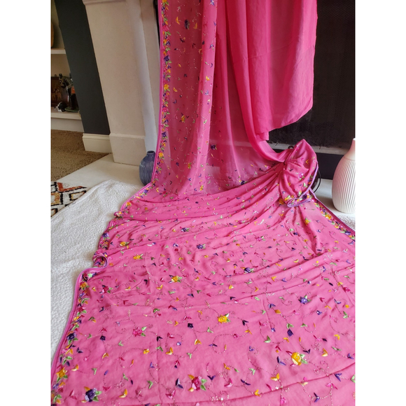 Women Pure Georgette Parsi Gara Saree Designer Party Cocktail Bollywood Wedding - Picture 3 of 16